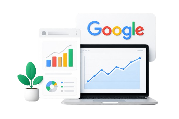 SEO analytics laptop illustration
